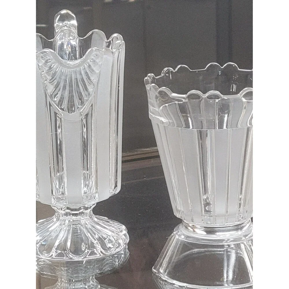 Frosted Ribbon Creamer And Open Sugar Set, Bakewell, Pears, Black, True Antique